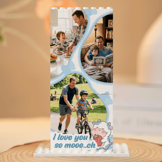 Personalized Rectangle Building Block Desk Decor – Custom Photo “I Love You So Mooo...” Father’s Day Gift