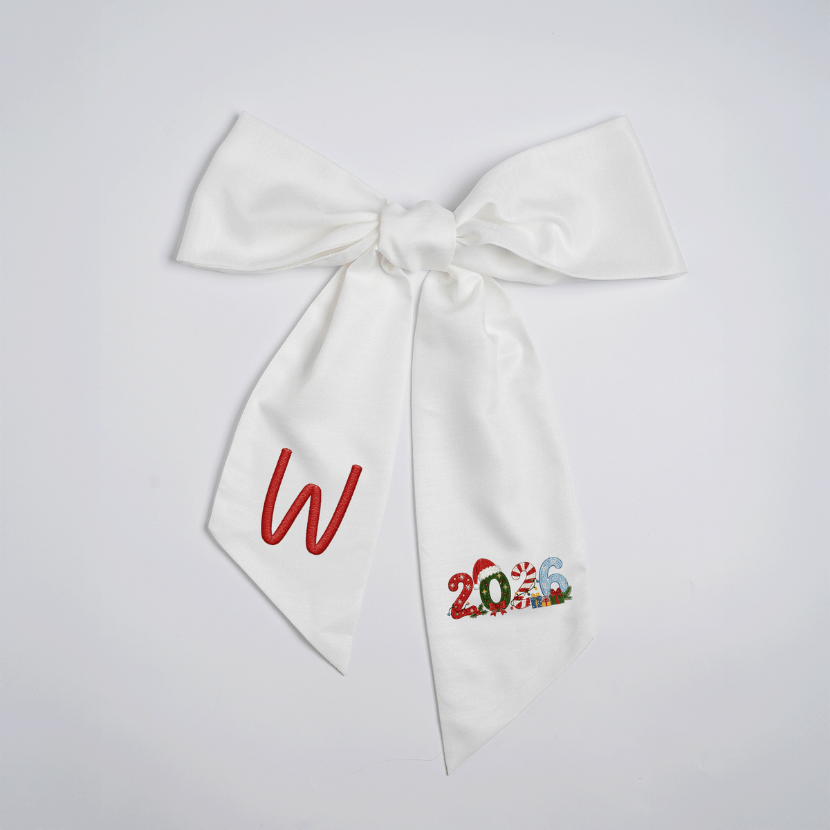 Personalized Monogram 2026 Christmas Bow, Custom Initial Dated Year Holiday Tree Topper & Hair Ribbon
