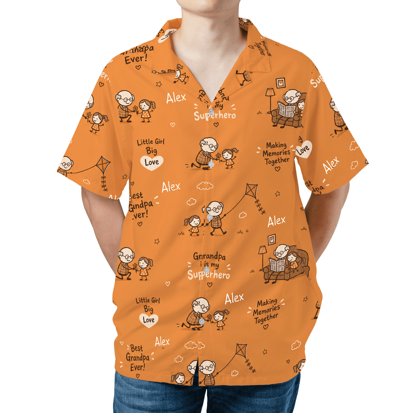 Little Girl Big Love Grandpa Custom Name Hawaiian Shirt – Personalized Tropical Gift for Grandpa