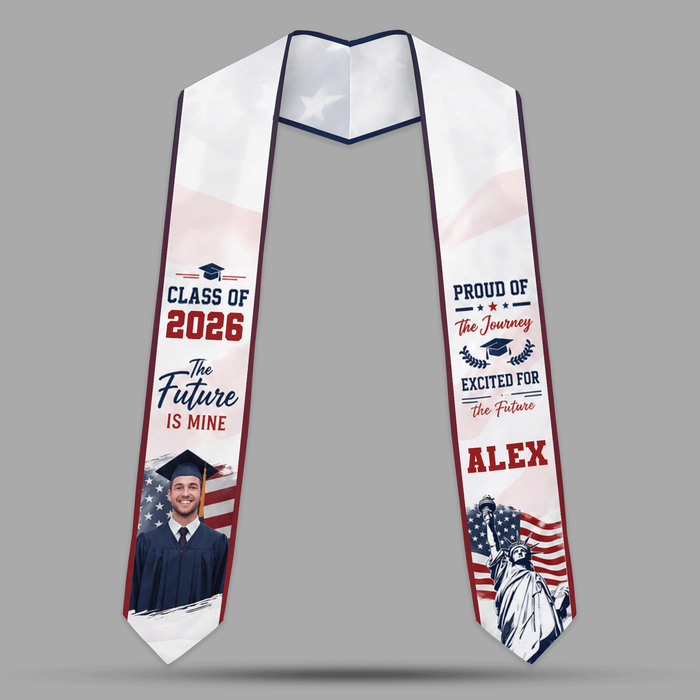 Personalized Proud of the Journey Excited for the Future Graduation Stole – Custom Photo and Name