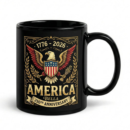 America 250th Anniversary Personalized Black Mug – Custom Name Patriotic Eagle 1776–2026 Mug