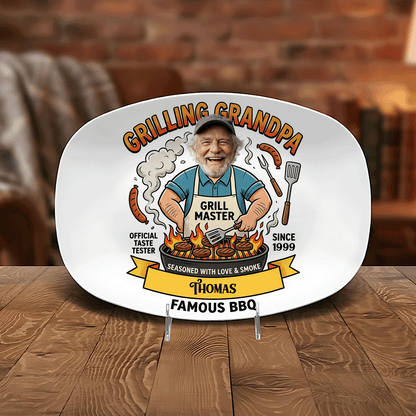 Personalized Grilling Grandpa Famous BBQ Decorative Plate – Custom Name BBQ Keepsake
