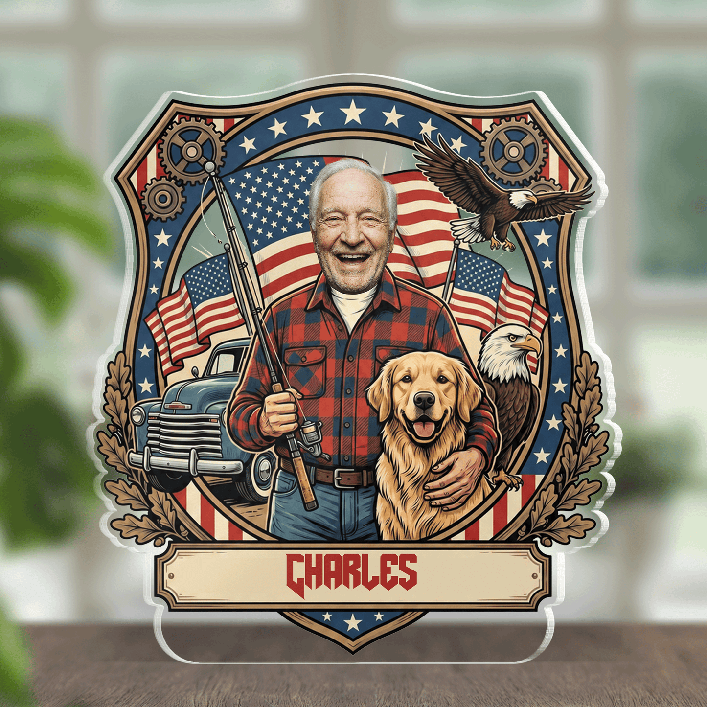 Custom Name and Photo Grandpa With Dog Acrylic Plaque – Personalized Photo Gift for Grandpa