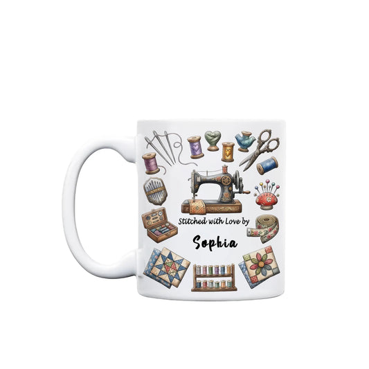 Sewing Love & Thread Design – Personalized Sewing Mom Mug – Mother’s Day Gift for Mom – Custom Name Quilter Mug