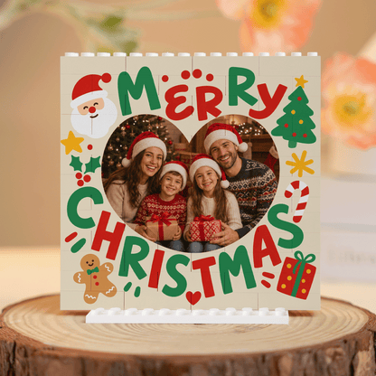 Personalized Photo Christmas Building Block in White, Custom Family Picture Merry Christmas Heart Brick Puzzle Keepsake Decor, Festive Holiday Desk Gift