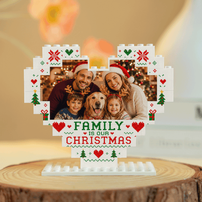Personalized Photo Heart Building Block in White, Red & Green, Custom Family Picture Pixel Knit Xmas Brick Puzzle Keepsake Decor, Festive Christmas Desk Gift