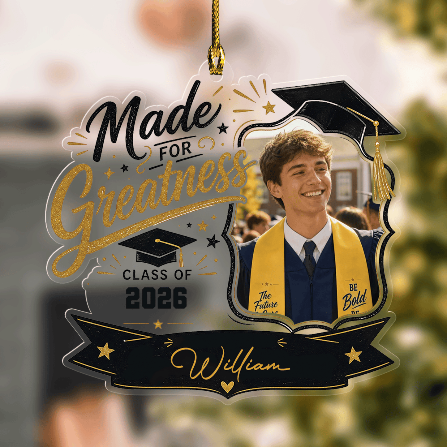 Made for Greatness Personalized Acrylic Ornament with Photo, Custom Name Graduation Gift