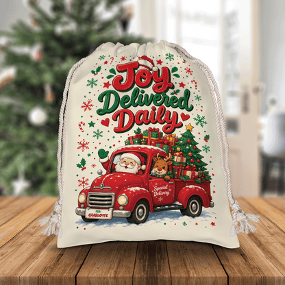 Personalized Joy Delivered Daily Christmas Sack, Custom Name Santa Gift Bag