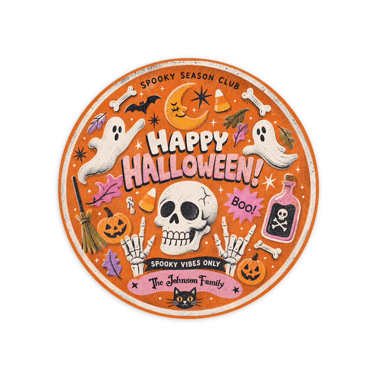 Personalized Happy Halloween Skull Ghost Spooky Season Club Round Rug Custom Family Name Home Decor Floor Mat