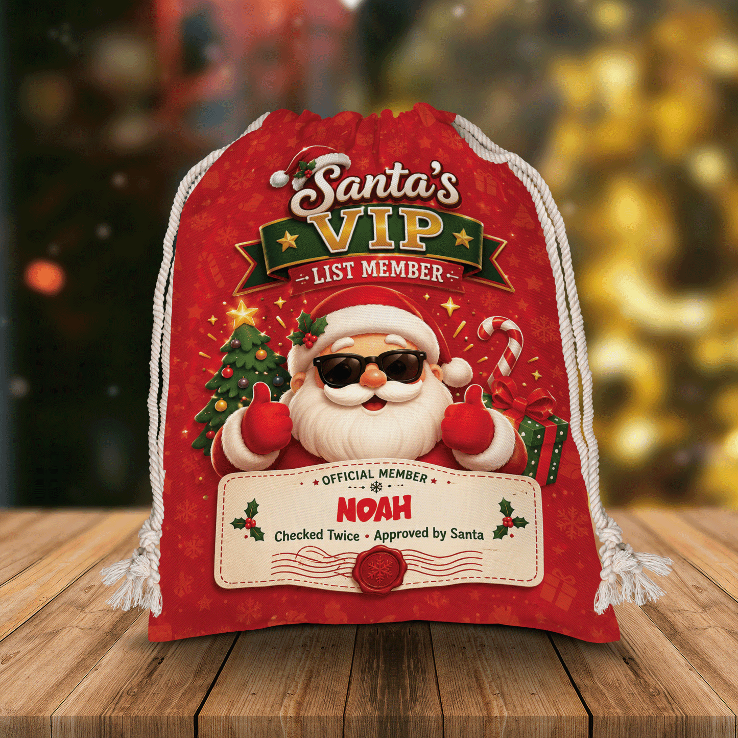 Personalized Santa's VIP List Member Christmas Sack, Custom Name Santa Gift Bag