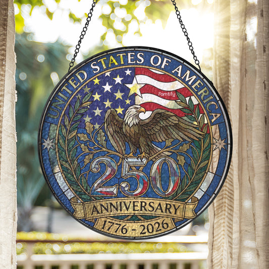 USA 250th Anniversary Stained Glass Suncatcher – Eagle Freedom Window Hanging Decor 1776–2026