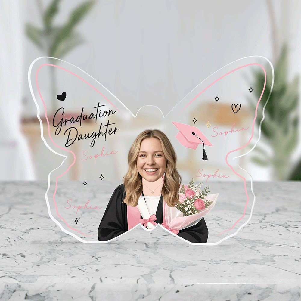 Personalized Graduation Butterfly Acrylic Plaque for Daughter – Name and Photo