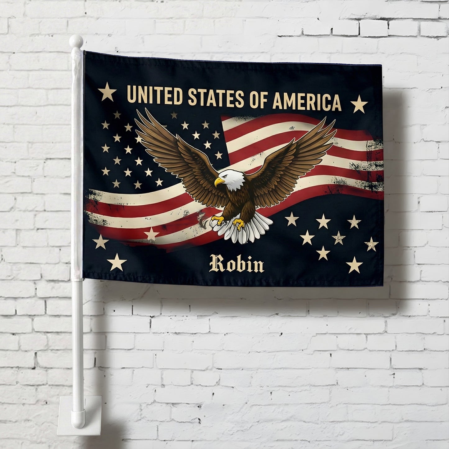 Personalized United States of America Eagle Car Flag – Custom Name Patriotic USA Flag