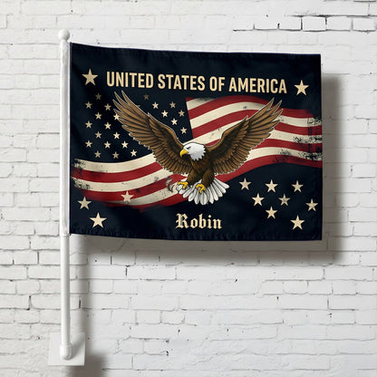 Personalized United States of America Eagle Car Flag – Custom Name Patriotic USA Flag
