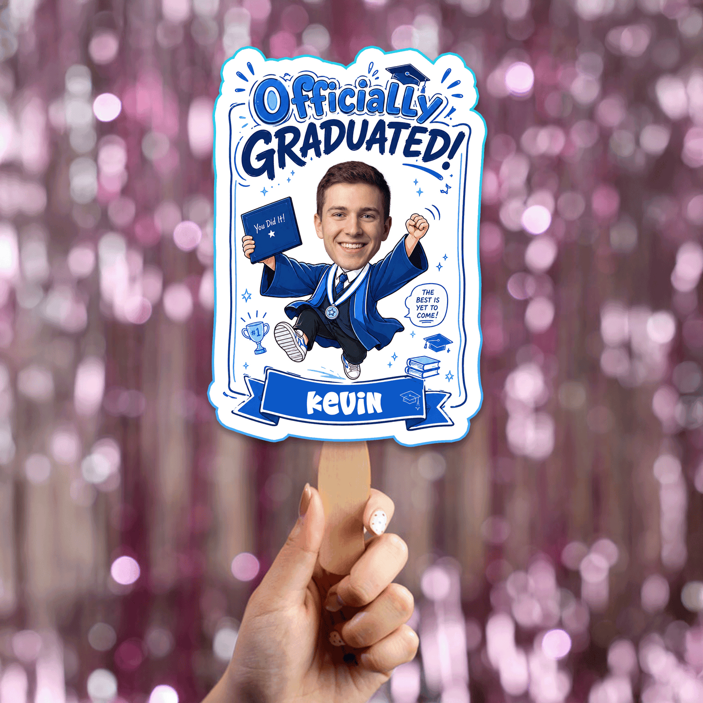 Personalized Officially Graduated Custom Shape Photo Hand Fan, Graduation Fan with Photo & Name