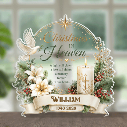 Personalized Christmas in Heaven Acrylic Plaque with Custom Name