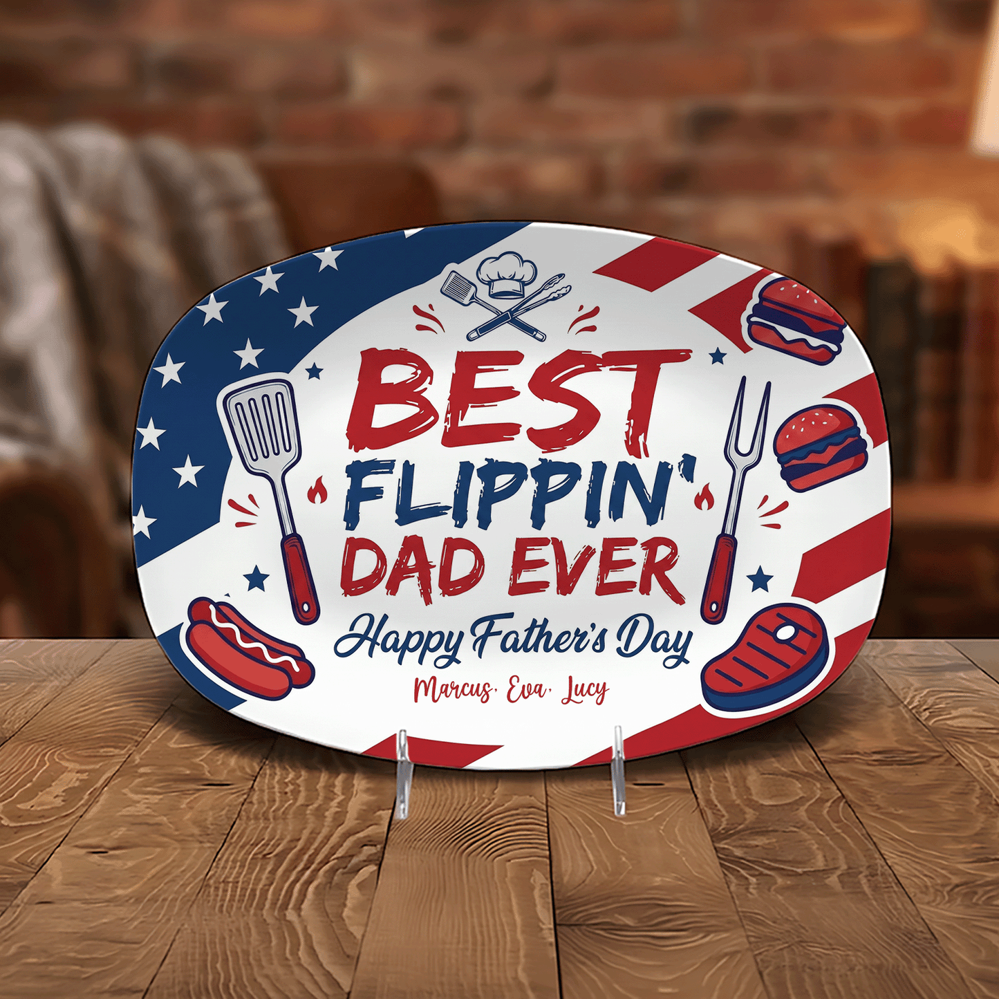 Personalized “Best Flippin’ Dad Ever” Decorative Plate – BBQ Keepsake for Dad