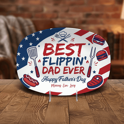 Personalized “Best Flippin’ Dad Ever” Decorative Plate – BBQ Keepsake for Dad