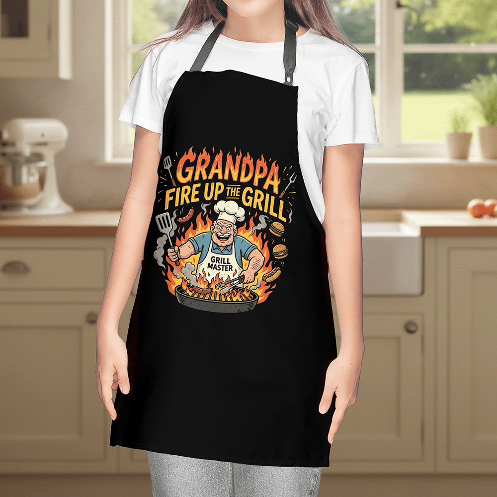 Grandpa Fire Up The Grill Apron – Funny BBQ Grilling Apron Gift for Grandpa