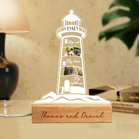 Personalized My Rock My Hero My Lighthouse Night Light – Custom Photo Lighthouse LED Acrylic Lamp