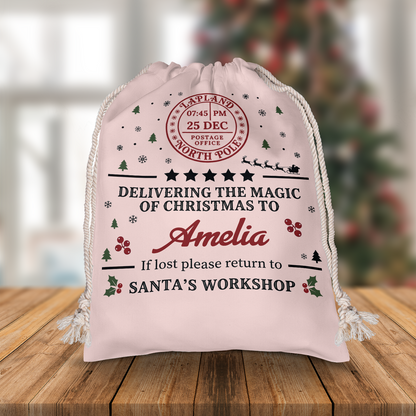 Personalized Delivering the Magic of Christmas To Christmas Sack with Custom Name