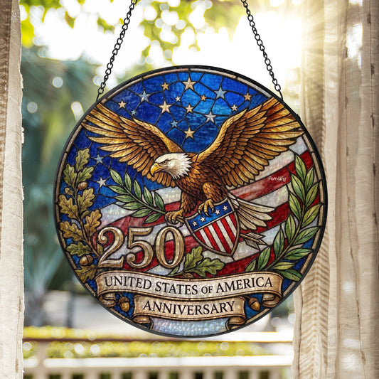 USA 250th Anniversary Eagle Stained Glass Suncatcher Patriotic Window Hanging Decor