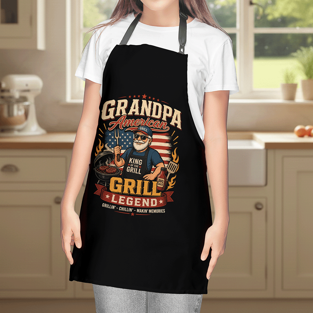 Grandpa America Grill Legend Apron – Patriotic BBQ Grilling Apron Gift for Grandpa