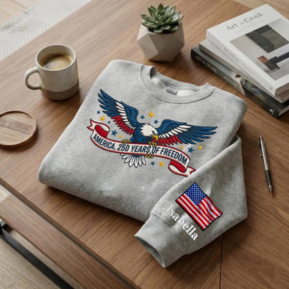 1776–2026 USA Anniversary Hoodie - Custom Name Eagle Sweatshirt - American Pride Keepsake