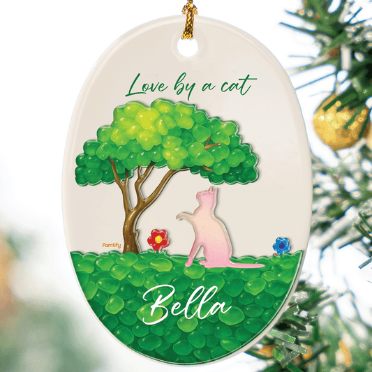 Love By A Cat - Personalized Cat Lover Ceramic and Acrylic Ornament