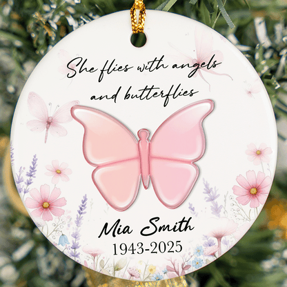 Memorial Personalized - Fly With Angel Ceramic Acrylic Ornament