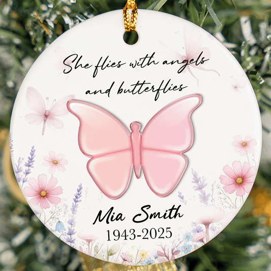 Memorial Personalized - Fly With Angel Ceramic Acrylic Ornament