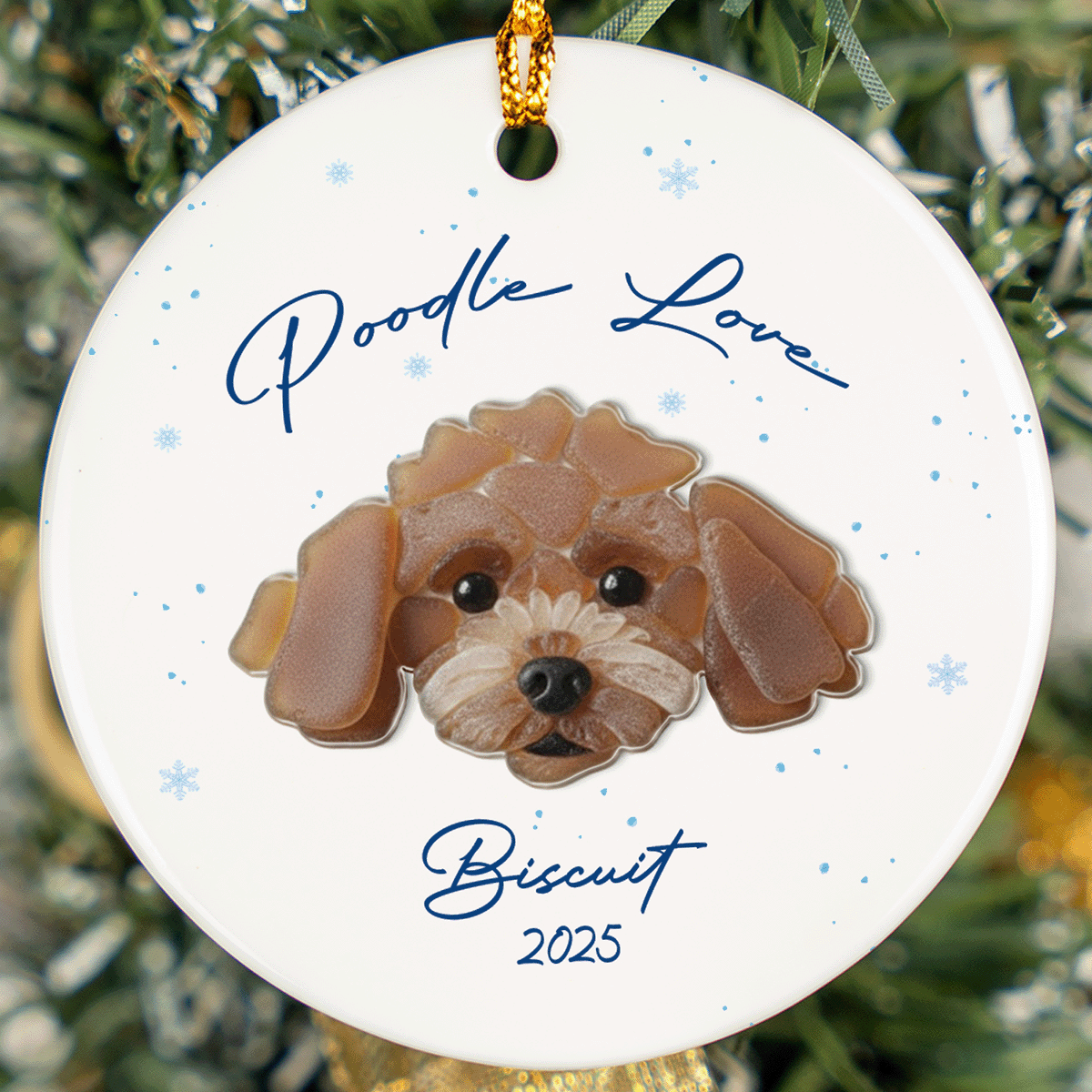 Personalized Poodle Ceramic Acrylic Ornament – Custom Pet Name Keepsake Gift