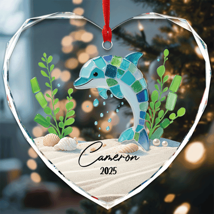 Personalized Dolphin Ocean Themed Glass and Acrylic Ornament