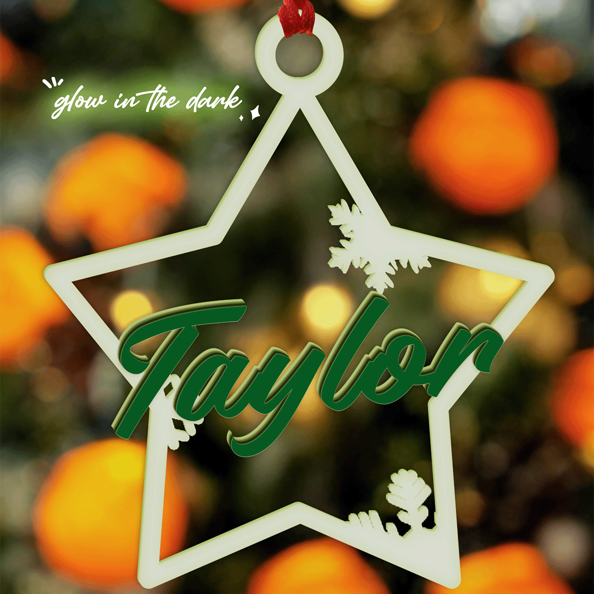 Personalized Glow In The Dark Wood and Luminous Acrylic Star Ornament