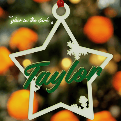 Personalized Glow In The Dark Wood and Luminous Acrylic Star Ornament