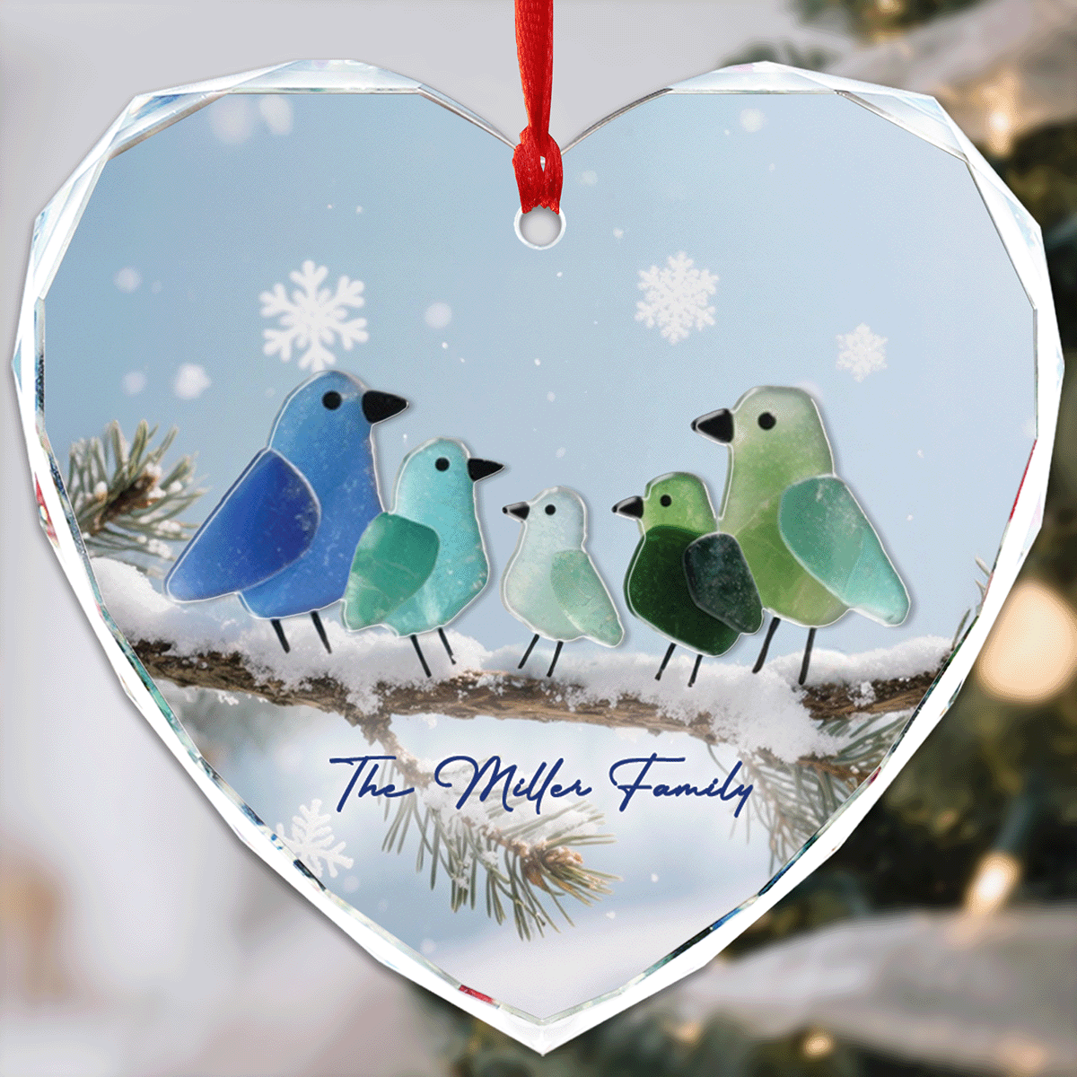 Personalized Nestle In Family Glass and Acrylic Ornament