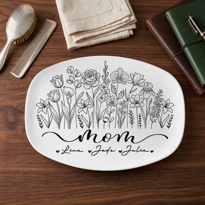 Wildflower Love for Mom – Personalized Kids Names Platter – Mother’s Day Gift Keepsake Dish