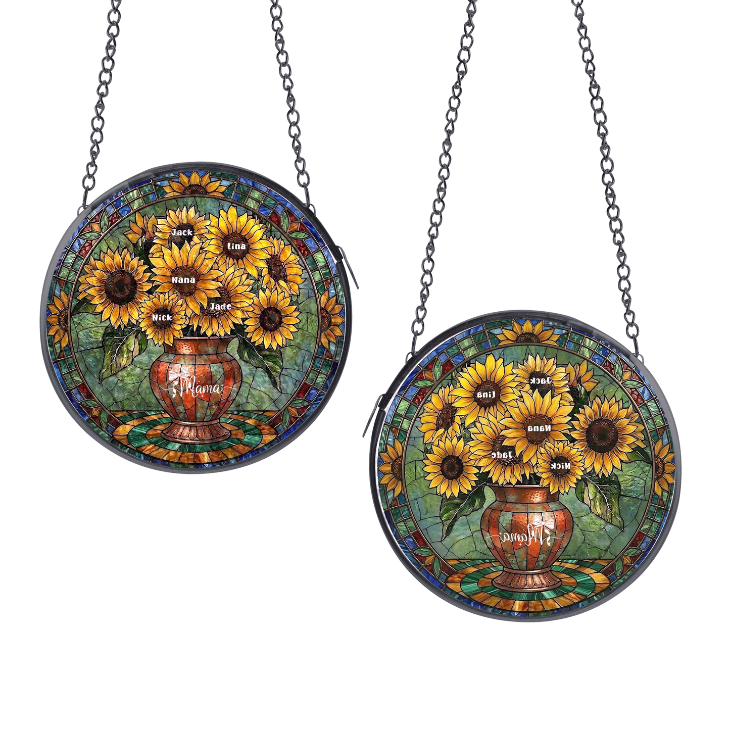 Sunflower Pot Personalized Stained Glass Suncatcher Gift for Mom and Grandma