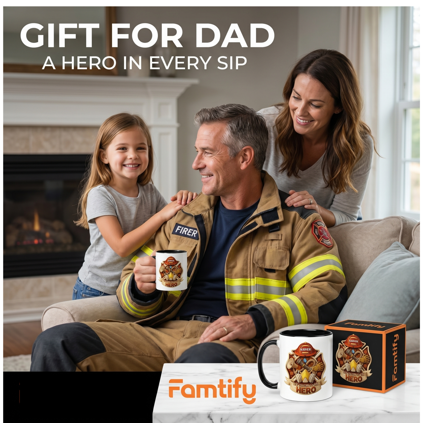 Personalized Firefighter Dad Accent Mug – My Daddy Is My Hero Coffee Mug