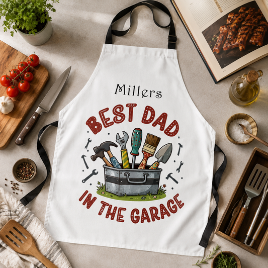 Best Dad in the Garage Apron – Funny BBQ & Workshop Gift for Dad