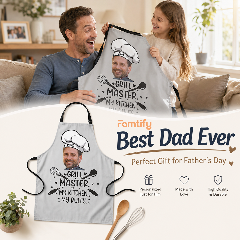 Grill Master My Kitchen My Rules Apron – Funny BBQ Cooking Apron for Dad