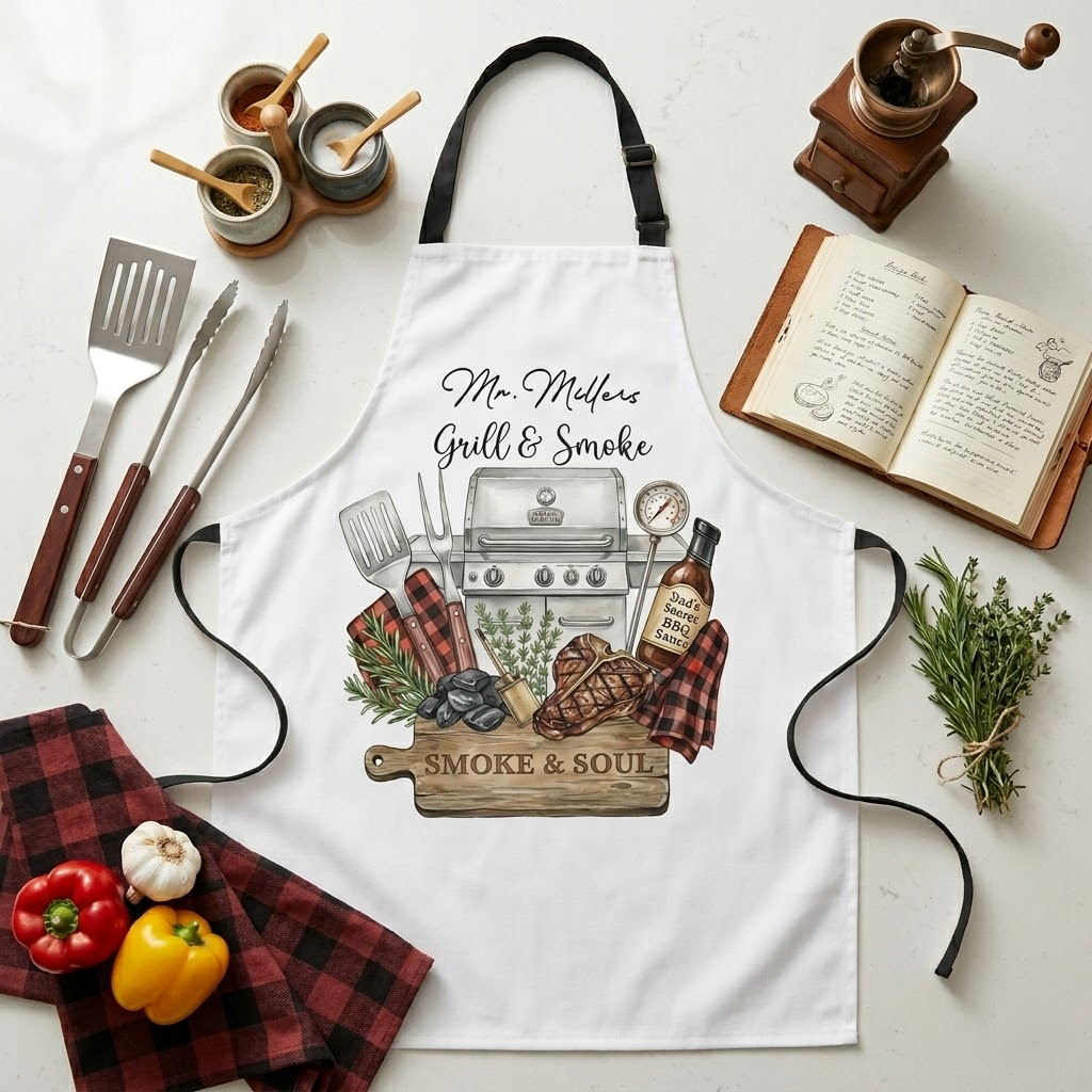 Grill and Smoke Apron – Funny BBQ Smoker Cooking Gift for Dad