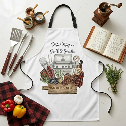 Grill and Smoke Apron – Funny BBQ Smoker Cooking Gift for Dad