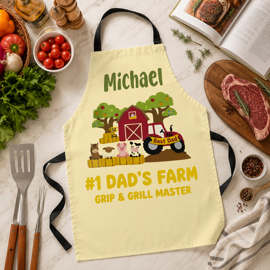 #1 Dad’s Farm Grip & Grill Master Apron – Funny BBQ Cooking Gift for Dad