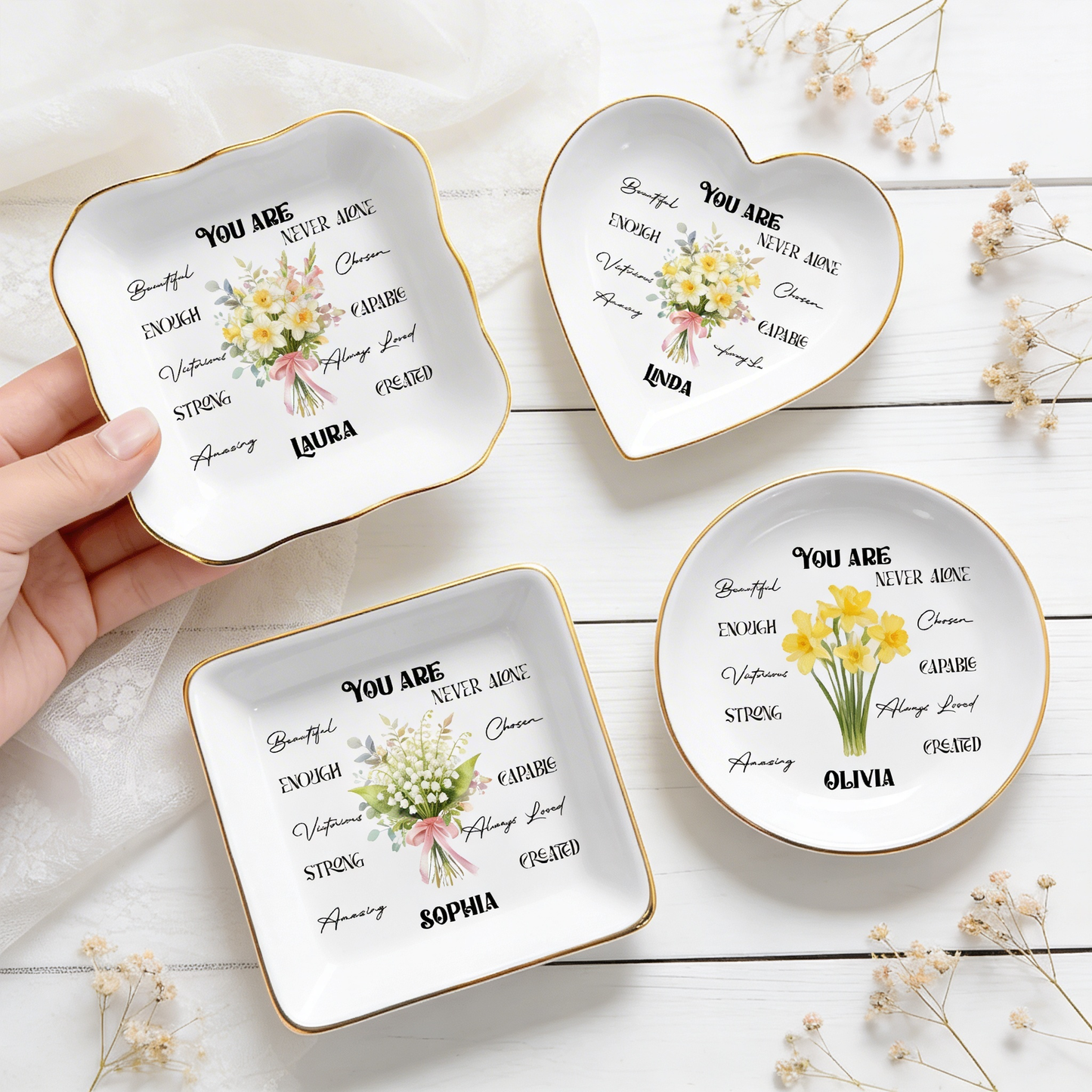 Personalized Bible Verse Ring Dish with Birth Flower – Faith Gift for Mom & Daughter – Christian Jewelry Tray