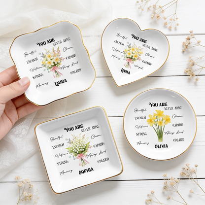 Personalized Bible Verse Ring Dish with Birth Flower – Faith Gift for Mom & Daughter – Christian Jewelry Tray