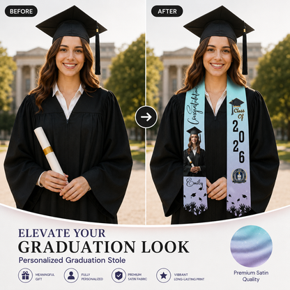 Personalized Graduation Stole – Custom Photo, Name and Year