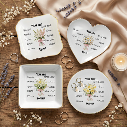 Personalized Bible Verse Ring Dish with Birth Flower – Faith Gift for Mom & Daughter – Christian Jewelry Tray