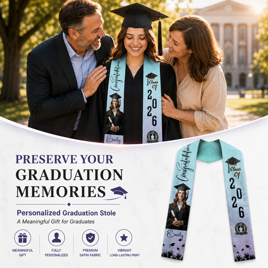 Personalized Graduation Stole - Custom Photo, Name and Year