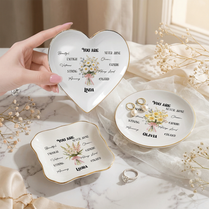 Personalized Bible Verse Ring Dish with Birth Flower – Faith Gift for Mom & Daughter – Christian Jewelry Tray